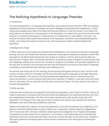 The Noticing Hypothesis In Language Theories
