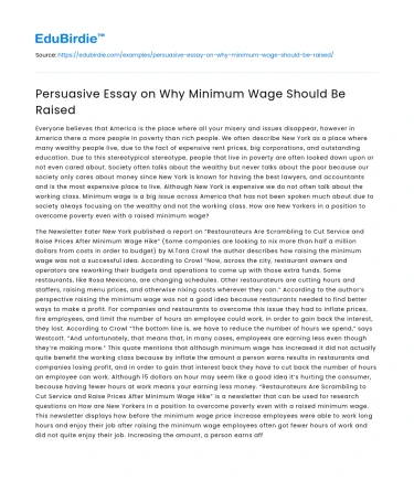 Persuasive Essay on Why Minimum Wage Should Be Raised