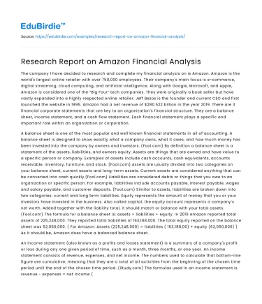 Research Report on Amazon Financial Analysis