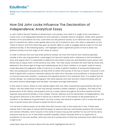 John Locke’s Influence on Declaration of Independence: Analysis