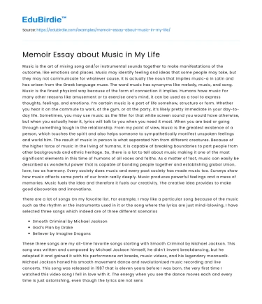Memoir Essay about Music in My Life