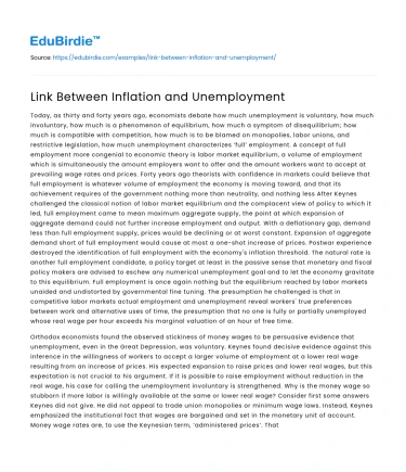 Link Between Inflation and Unemployment