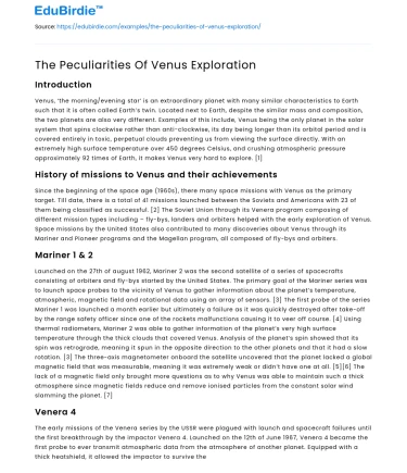 The Peculiarities Of Venus Exploration