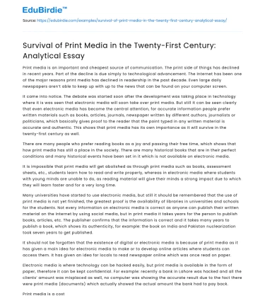 Survival of Print Media in the Twenty-First Century: Analytical Essay