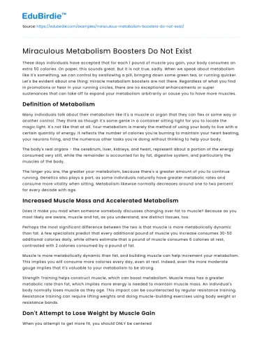 Miraculous Metabolism Boosters Do Not Exist