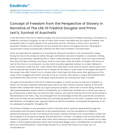 Freedom and Slavery in Douglas and Levi’s Narratives