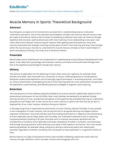 Muscle Memory In Sports: Theoretical Background