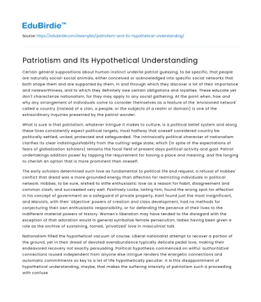 Patriotism and Its Hypothetical Understanding
