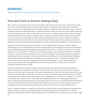 Pros and Cons of Animal Testing Essay