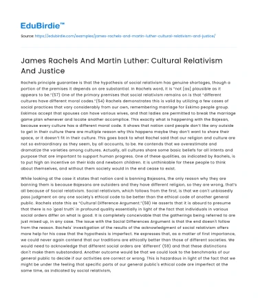 James Rachels And Martin Luther: Cultural Relativism And Justice