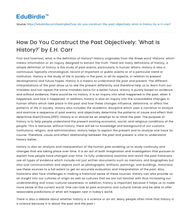 How Do You Construct the Past Objectively: ‘What Is History?’ by E.H. Carr