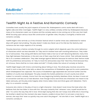 Twelfth Night As A Festive And Romantic Comedy