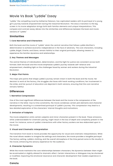 Movie Vs Book “Lyddie” Essay