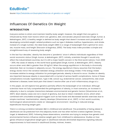 Influences Of Genetics On Weight