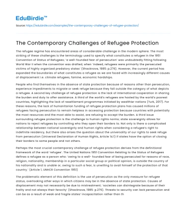 The Contemporary Challenges of Refugee Protection