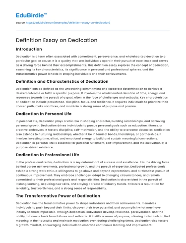 Definition Essay on Dedication