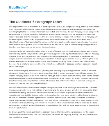 The Outsiders’ 5 Paragraph Essay