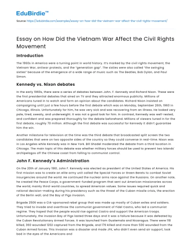 Essay on How Did the Vietnam War Affect the Civil Rights Movement