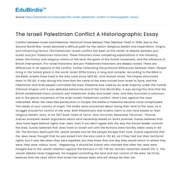 The Israeli Palestinian Conflict A Historiographic Essay