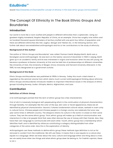 The Concept Of Ethnicity In The Book Ethnic Groups And Boundaries