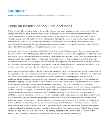 Essay on Desertification: Pros and Cons