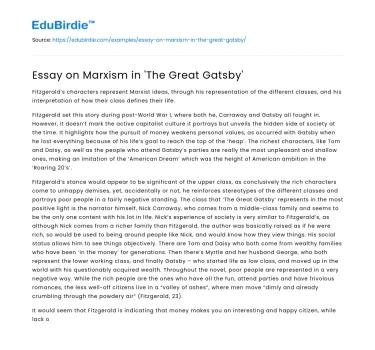 Essay on Marxism in ‘The Great Gatsby’