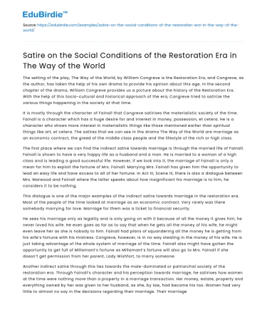 Satire on Restoration Era in The Way of the World