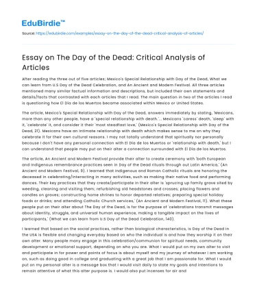 Essay on The Day of the Dead: Critical Analysis of Articles