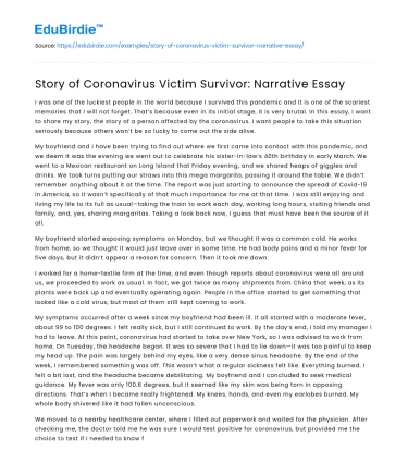 Story of Coronavirus Victim Survivor: Narrative Essay