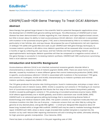 CRISPR/Cas9-HDR Gene Therapy To Treat OCA1 Albinism