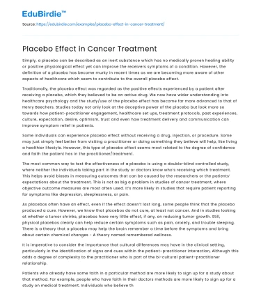 Placebo Effect in Cancer Treatment