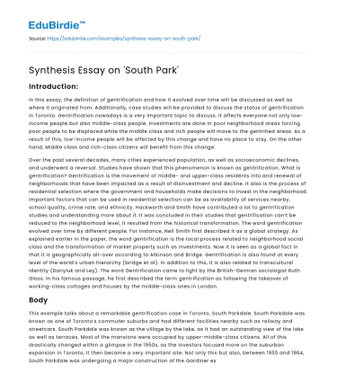 Synthesis Essay on ‘South Park’