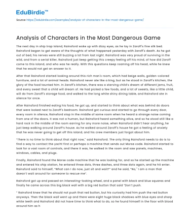 Character Dynamics in “The Most Dangerous Game”