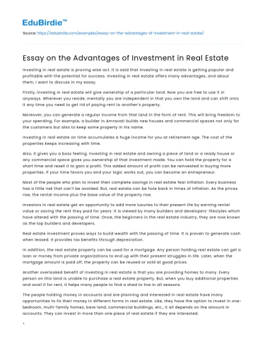 Essay on the Advantages of Investment in Real Estate