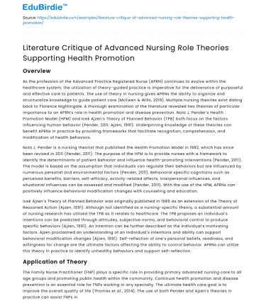 Critique of Nursing Role Theories in Health Promotion