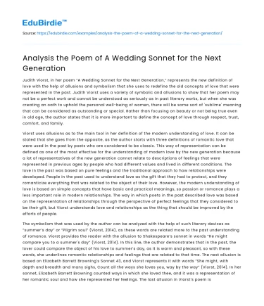 Analysis the Poem of A Wedding Sonnet for the Next Generation