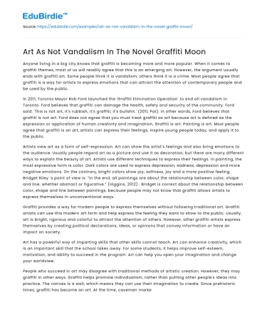 Art As Not Vandalism In The Novel Graffiti Moon