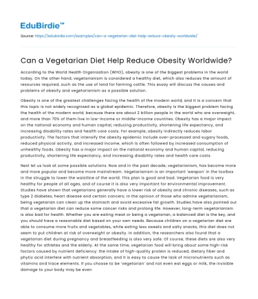 Can a Vegetarian Diet Help Reduce Obesity Worldwide?