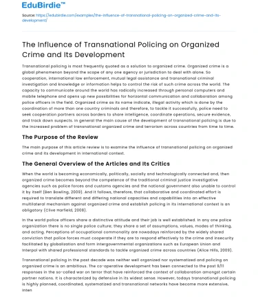 Impact of Transnational Policing on Organized Crime