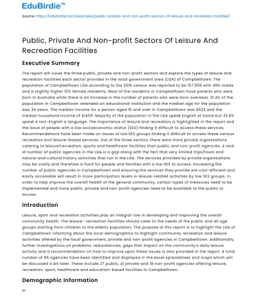 Leisure and Recreation Facilities in Public, Private, Non-profit Sectors