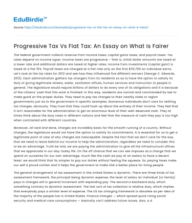 Tax Systems: Fairness in Progressive and Flat Taxation
