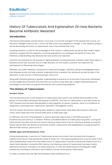 TB History and Bacteria’s Antibiotic Resistance