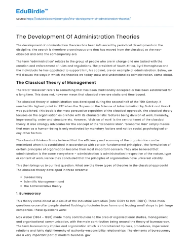 The Development Of Administration Theories