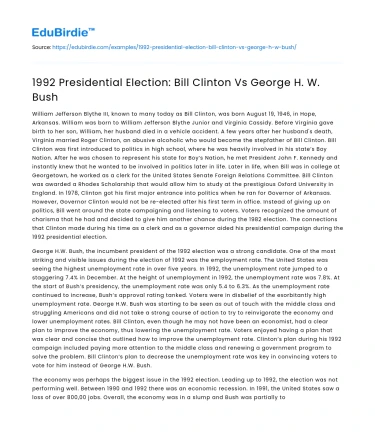 1992 Presidential Election: Bill Clinton Vs George H. W. Bush