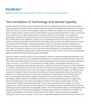 The Correlation of Technology and Gender Equality