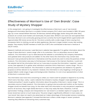 Morrison’s Own Brands: Mystery Shopper Case Study