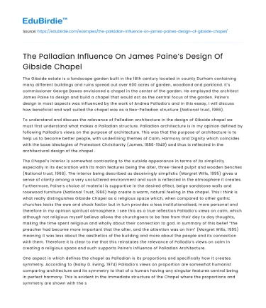 The Palladian Influence On James Paine’s Design Of Gibside Chapel