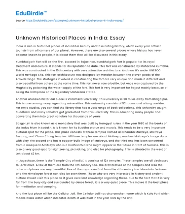 Unknown Historical Places in India: Essay