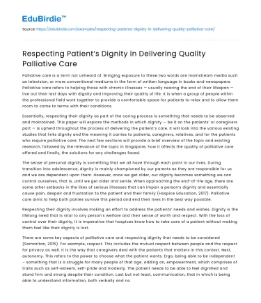 Respecting Patient’s Dignity in Delivering Quality Palliative Care