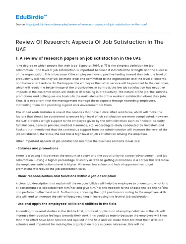 Job Satisfaction in the UAE